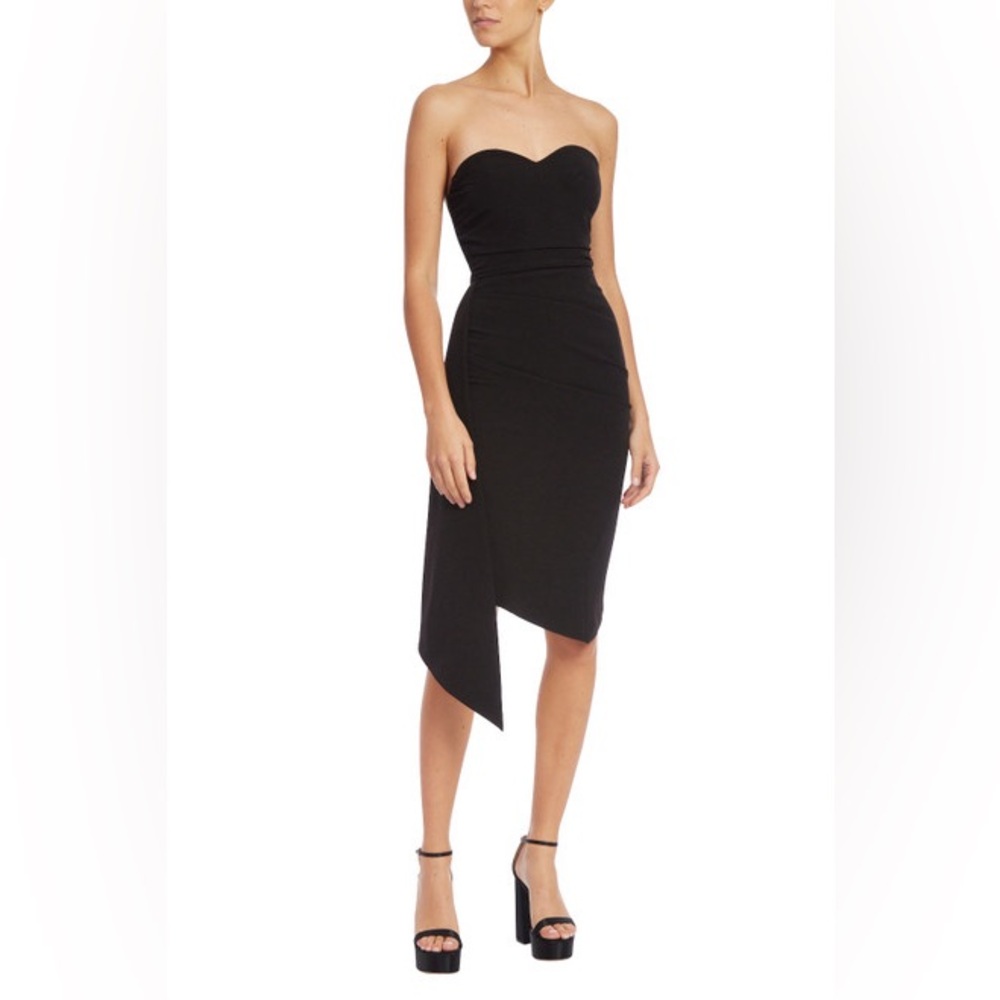 Jewel Badgley Mischka Strapless Little Black Cocktail Dress With Side Tie